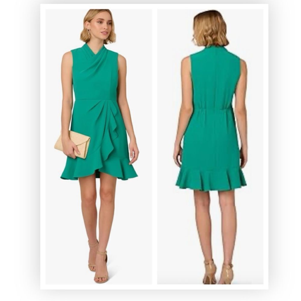 Adrianna Papell AP1D105229 Green Sleeveless Ruffle Hem Chiffon NWT $149